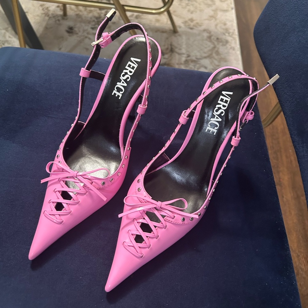 Versace Laced Pin-point Slingback Pumps Size 37.5